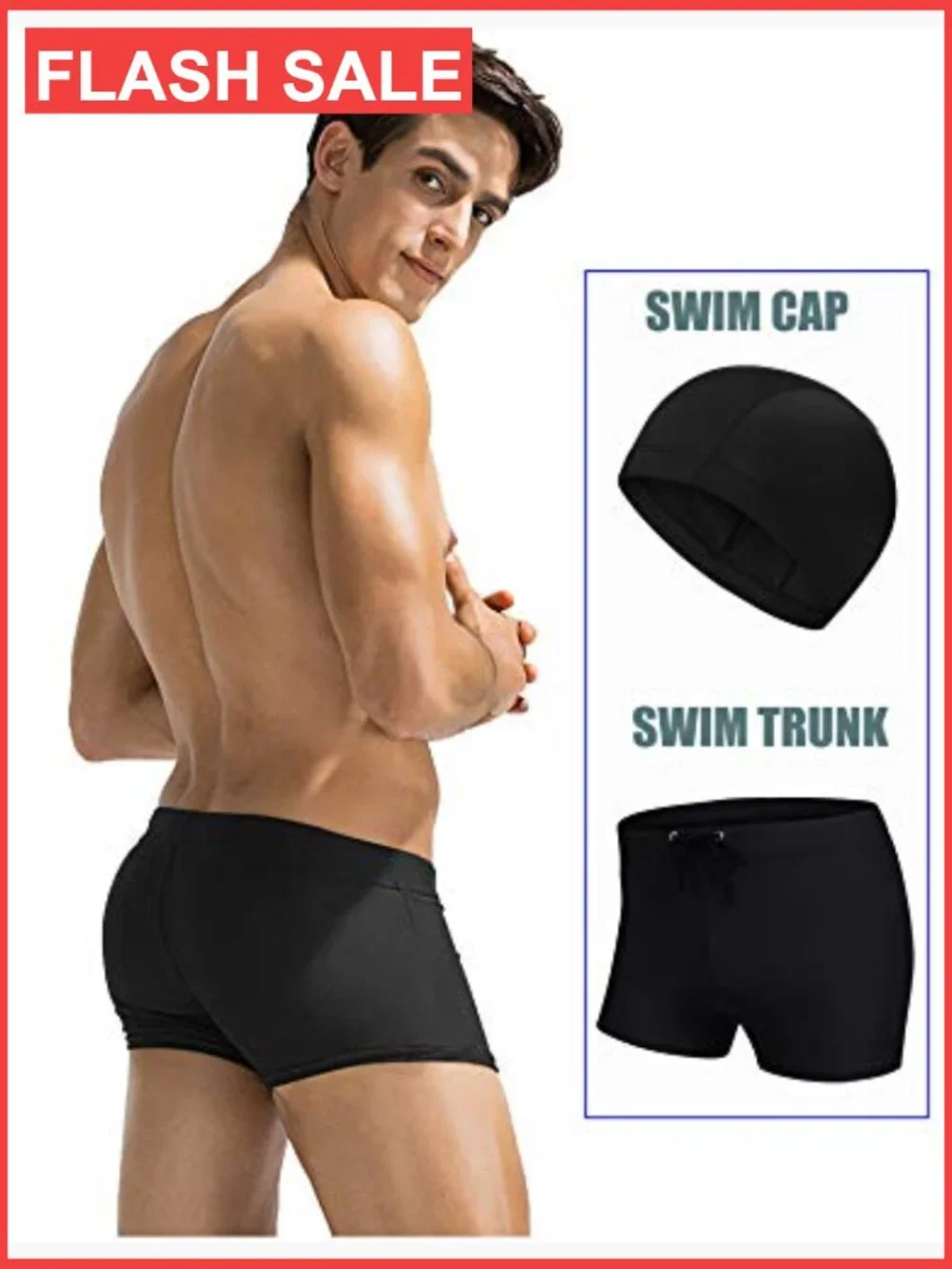 Men's Square Leg Swim Brief Quick Dry Trunks with Pocket S-XXL